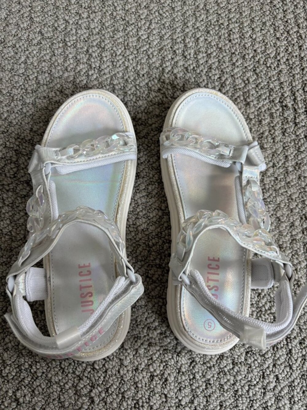 Justice White Iridescent Strappy Platform Sandals Size 5 Youth Kids